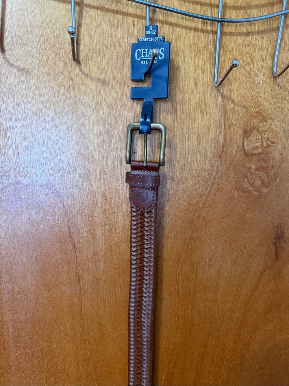 Chaps Men's Braided Leather Belt in Brown with Brass Buckle